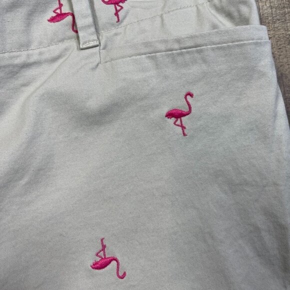 Talbots Tan Bermuda Shorts with Pink Flamingos size 6P - Picture 2 of 4